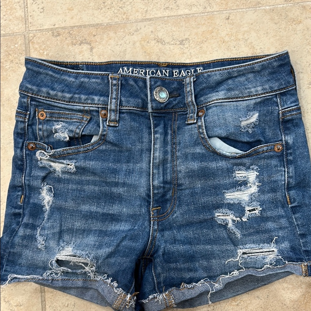 American Eagle Outfitters Blue Distressed Jean Shorts